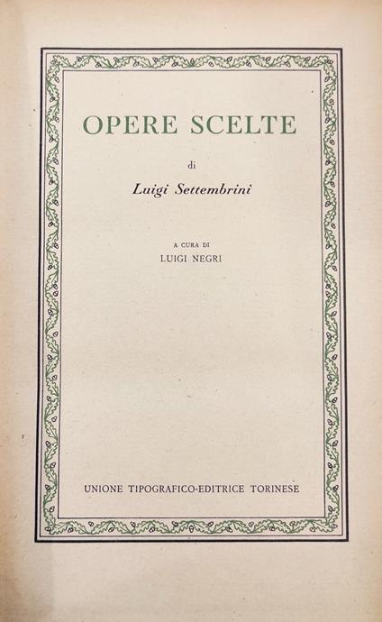 Opere Scelte - Luigi Settembrini - copertina