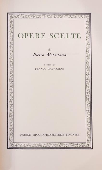 Opere Scelte - Pietro Metastasio - copertina