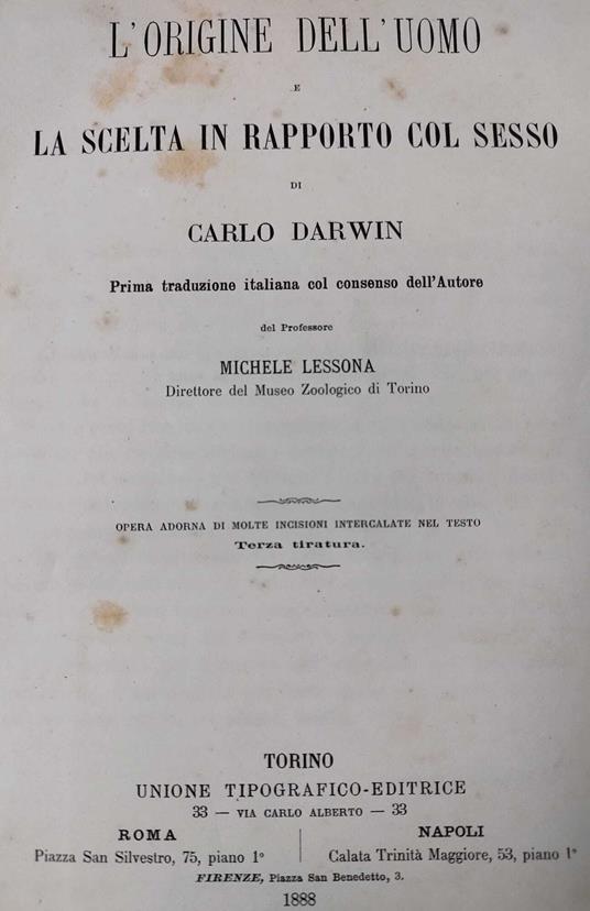 L' Origine Dell'Uomo E La Scelta In Rapporto Col Sesso - Charles Darwin - copertina