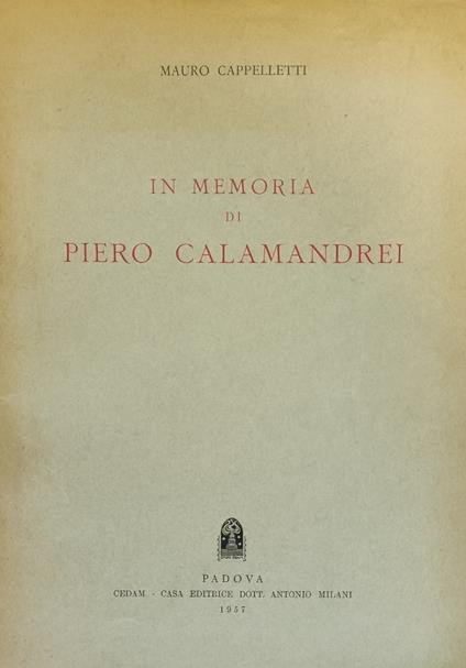 In Memoria Di Piero Calamandrei - Mauro Cappelletti - copertina