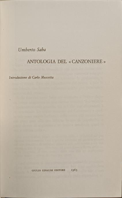 Antologia Del "Canzoniere" - Umberto Saba - copertina