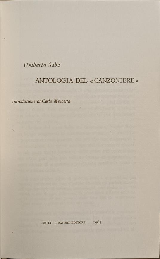 Antologia Del "Canzoniere" - Umberto Saba - copertina