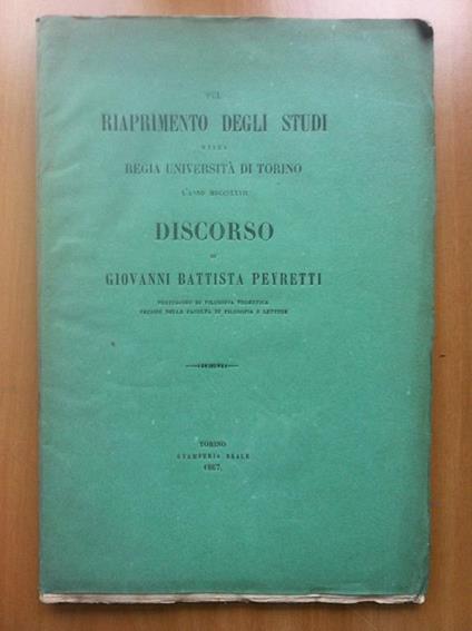 Brossura Discorso di Giovanbattista Peyretti riaprimento studi 1867 - E16543 - copertina