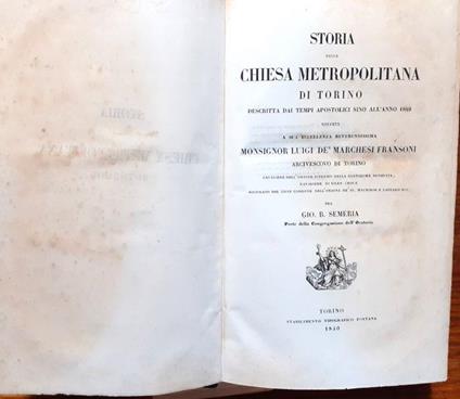 Storia della chiesa Metropolitana di Torino Stab. Tip. Fontana Torino 1840 - copertina