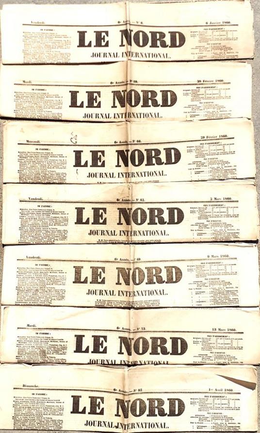 Sette numeri del giornale Le Nord international pre Unità d'Italia con articoli inerenti 1860 - copertina