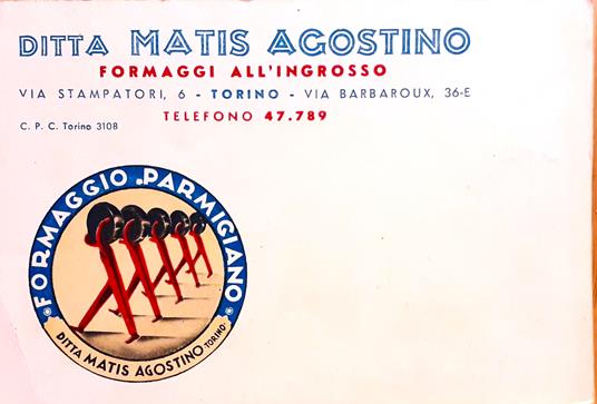Cartoncino pubblicitario Ditta Matis Torino anni '40 ca - Agostino Mas - copertina