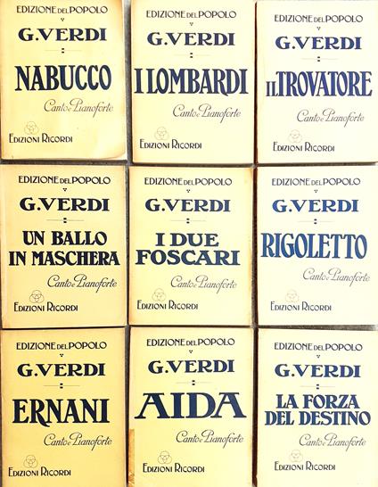 NOVE Spartiti completi Canto e Pianoforte di Giuseppe Verdi - RICORDI 1914 - Giuseppe Verdi - copertina