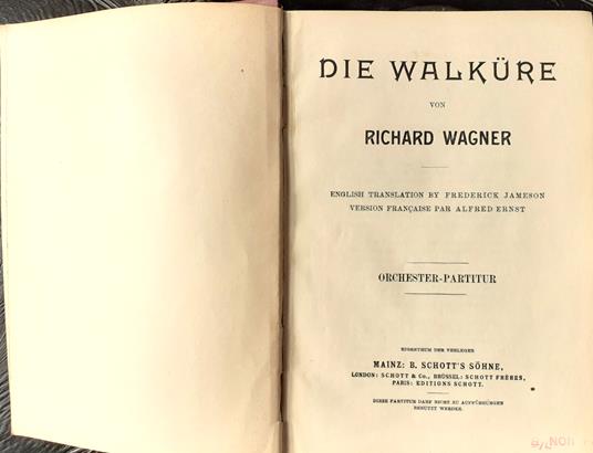 DIE WALKURE Partitura completa orchestra Mainz B. Schott's Sohne - Richard Wagner - copertina