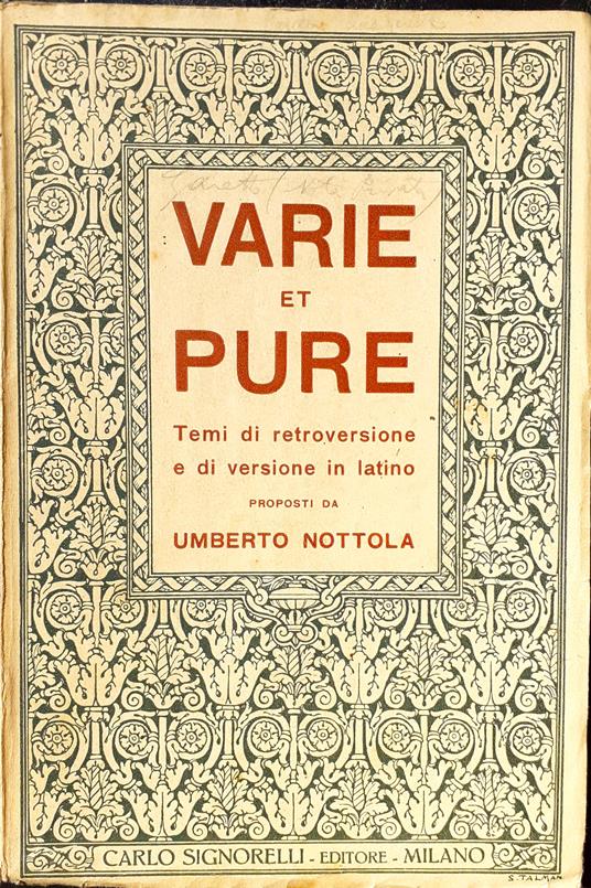 Varie et Pure Temi di retroversione e di versione in Latino 1930 - Umberto Nottola - copertina