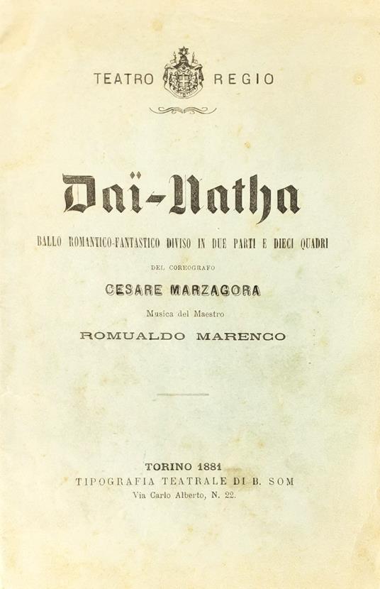 Dai Natha Ballo romantico fantastico- Coreografo Marzagora musica R. Marenco 1881 - Romualdo Marenco - copertina