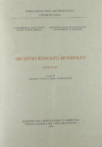 Archivio Rodolfo Mondolfo. Inventari - Stefano Vitali - copertina