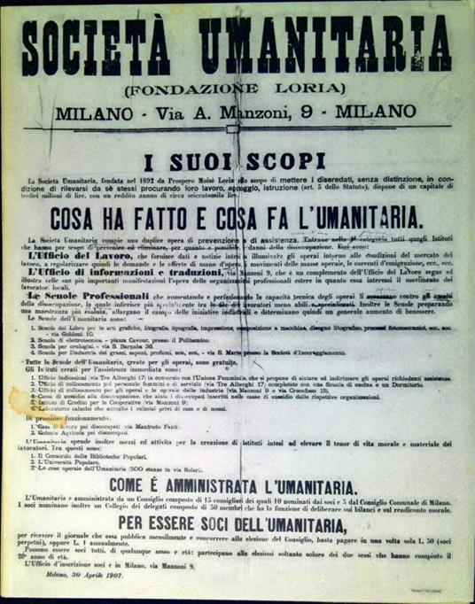 La Società umanitaria, Fondazione P. M. Loria Milano : 1893-1963 - Riccardo Bauer - copertina