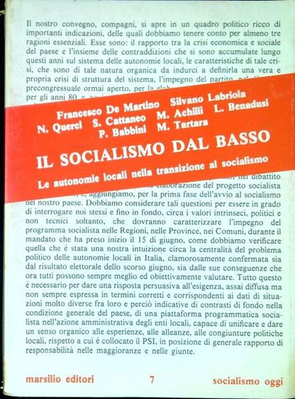 Il socialismo dal basso : le autonomie locali nella transizione al socialismo - copertina