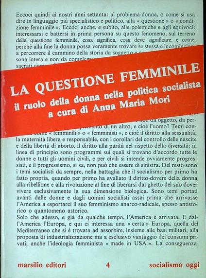 La questione femminile : il ruolo della donna nella politica socialista - Anna Maria Mori - copertina