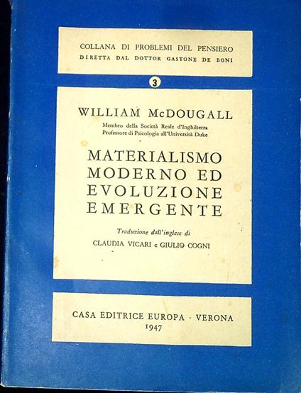 Materialismo moderno ed evoluzione emergente - William McDougall - copertina