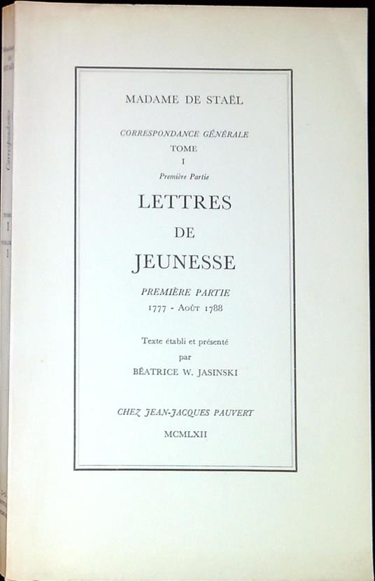 1.1: Lettres de jeunesse, 1777-AoÃ"t 1788 - copertina