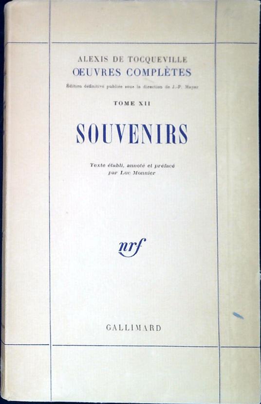 12: Souvenirs - Alexis de Tocqueville - copertina