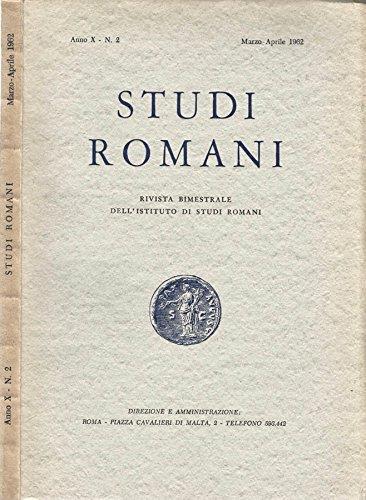 Studi Romani Anno X - N. 2. Rivista bimestrale dell' istituto di studi romani - copertina