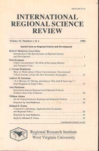 International regional science review - Volume 19, numbers 1 & 2 - 1996 - copertina