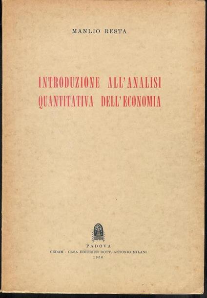 Introduzione all'analisi quantitativa dell'economia - Manlio Resta - copertina