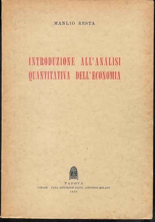 Introduzione all'analisi quantitativa dell'economia - Manlio Resta - copertina