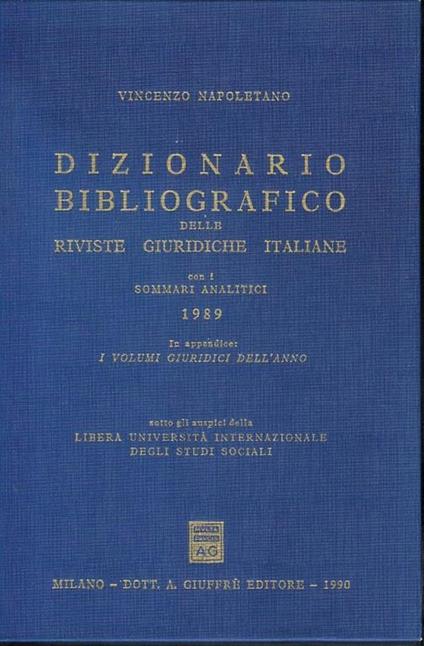 Dizionario bibliografico delle riviste giuridiche italiane - con i sommari analitici (1989) - copertina