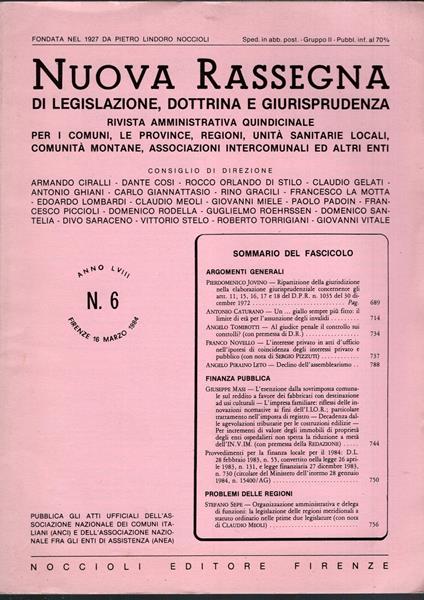 Nuova Rassegna Di Legislazione, Dottrina E Giurisprudenza N. 6 Del 1984 Rivista Amministrativa Quindicinale - copertina