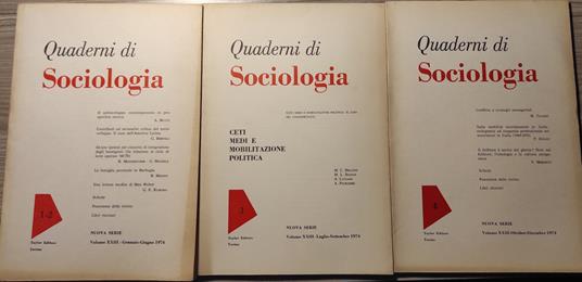 Quaderni Di Sociologia Nuova Serie. 1974 Annata Completa - 3 Riviste - - copertina