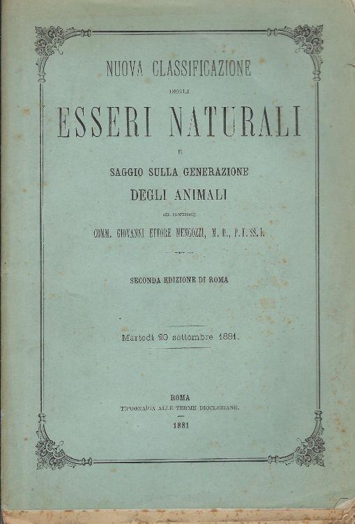 Nuova classificazione degli esseri naturali e saggio sulla generazione degli animali - copertina