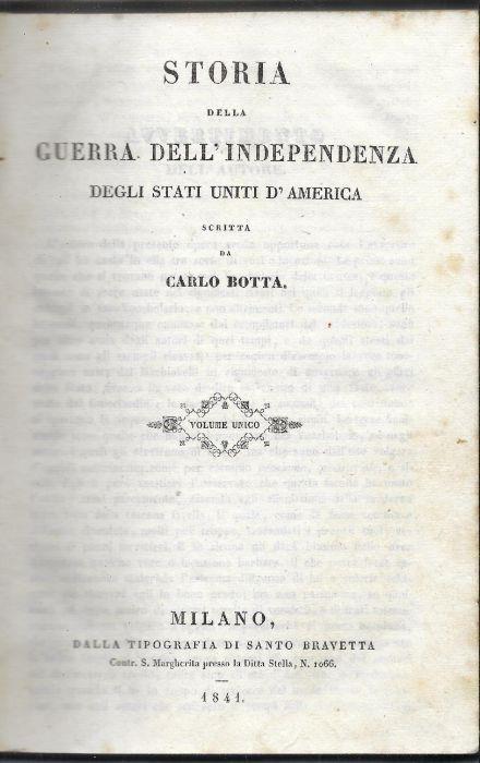 Storia della guerra dell'indipendenza degli Stati Uniti d'America - Carlo Botta - copertina