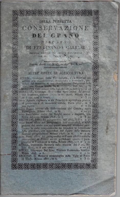 Della perfetta conservazione del grano : discorso - Ferdinando Galiani - copertina