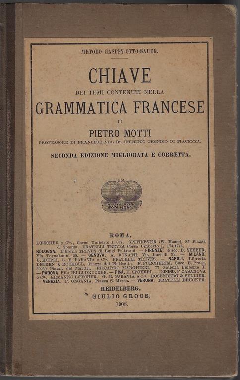 Chiave dei temi contenuti nella grammatica francese - Pietro Moretti - copertina