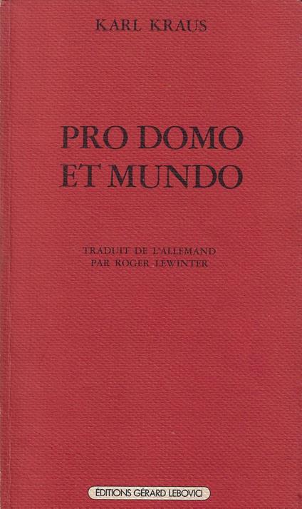 Pro domo et mundo (1912) - Karl Kraus - copertina