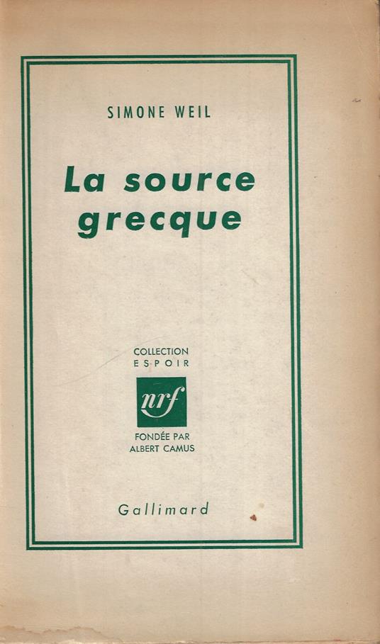 La source grecque - Simone Weil - copertina