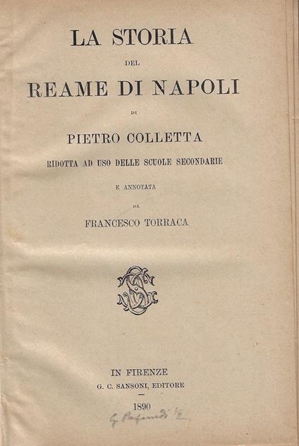 La storia del reame di Napoli - Pietro Colletta - copertina