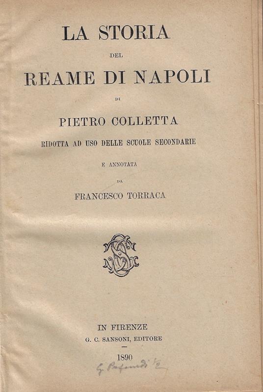 La storia del reame di Napoli - Pietro Colletta - copertina