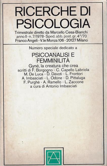 Psicoanalisi e femminilità: numero speciale del trimestrale Ricerche di Psicologia - copertina