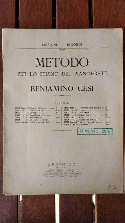 Metodo per lo studio del pianoforte - Beniamino Cesi - copertina