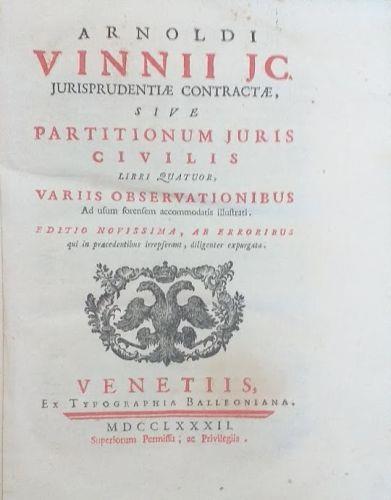 Jurisprudentiae contractaesive Partitionum Juris Civilis libri quatuor, variis observationibus ad usum forensem accommodatis illustrati - Arnold Vinnen - copertina