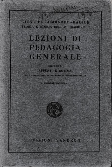 Lezioni di Pedagogia Generale, sezione I. Appunti e notizie - copertina