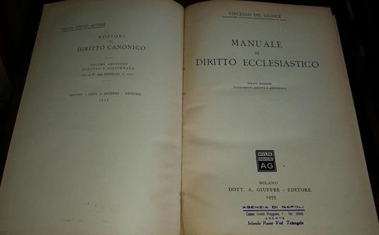 Manuale di Diritto Ecclesiastico - Vincenzo Del Giudice - copertina
