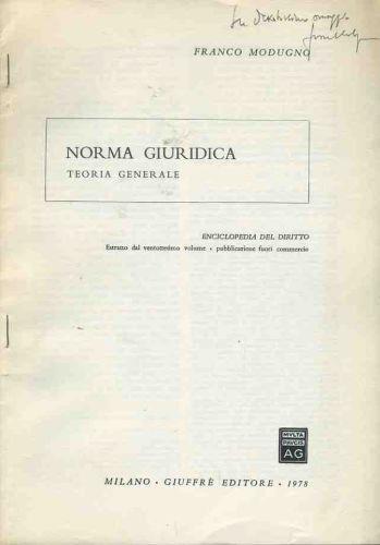 Norma giuridica teoria generale. Estratto - Franco Modugno - copertina