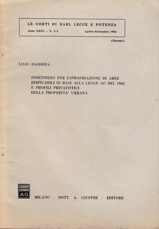 Le Corti di Bari, Lecce e Potenza. Anno XXXV - n. 2-3 Aprile-Settembre 1966 (estratto) - Lelio Barbiera - copertina