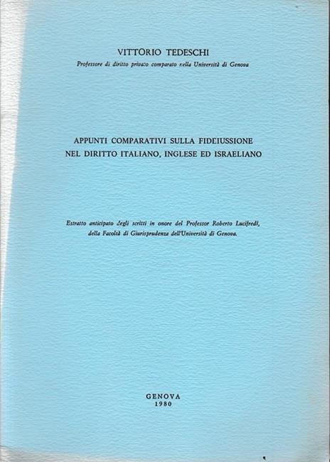 Estratto anticipato degli scritti in onore del Prof. Roberto Lucifredi della Facoltà di Giurisprudenza dell'Università di Genova - V. Tedeschi - copertina