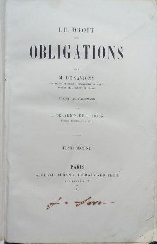 Le Droit des Obligations. Tome Second - Friedrich Carl von Savigny - copertina