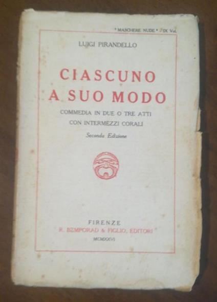 Ciascuno A Suo Modo - Luigi Pirandello - copertina