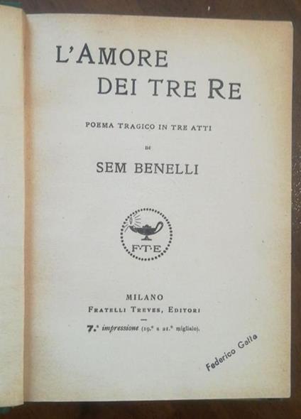 L' Amore Dei Tre Re - Sem Benelli - copertina