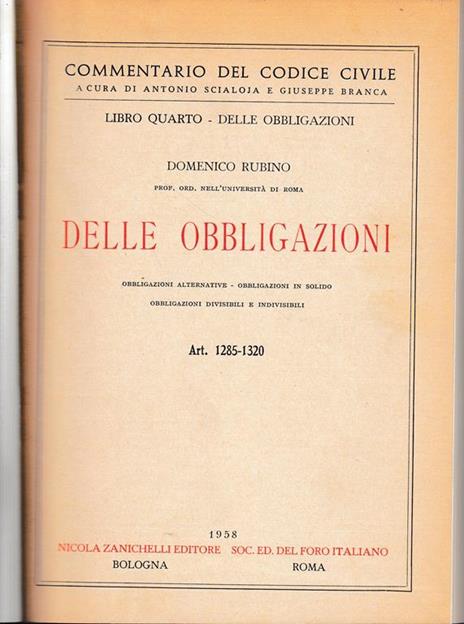 Libro quarto - Delle obbligazioni. Art. 1285-1320 - Domenico Rubino - copertina