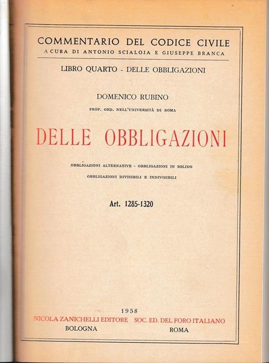 Libro quarto - Delle obbligazioni. Art. 1285-1320 - Domenico Rubino - copertina