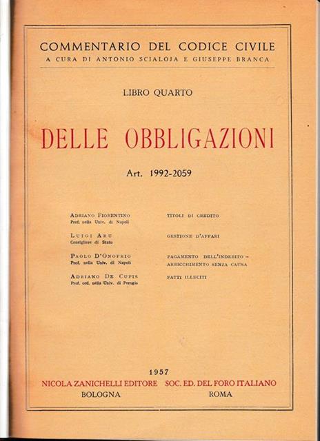 Libro quarto - Delle obbligazioni. Art. 1992-2059 - Anonimo fiorentino - copertina